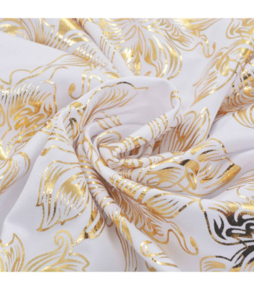 6 pcs Straight Chair Covers Stretch White with Golden Print