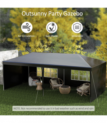 6m x 3m Garden Gazebo Marquee Canopy Party Tent Canopy Patio Black