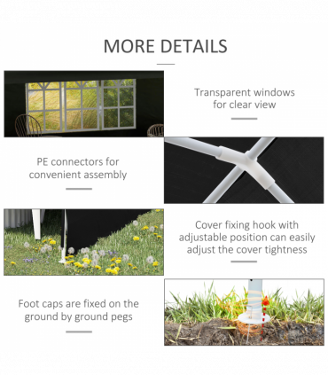 6m x 3m Garden Gazebo Marquee Canopy Party Tent Canopy Patio Black