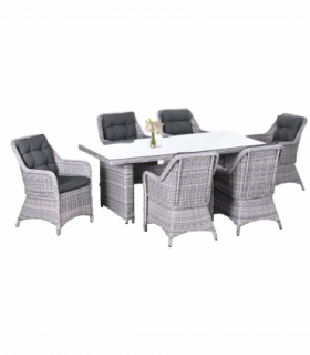 7 PCS Patio PE Rattan Wicker Dining Table Set Furniture w/ Tempered Glass