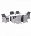 7 PCS Patio PE Rattan Wicker Dining Table Set Furniture w/ Tempered Glass