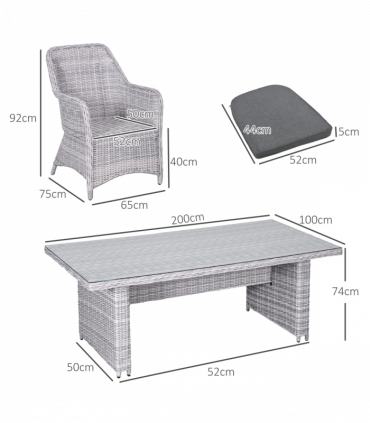 7 PCS Patio PE Rattan Wicker Dining Table Set Furniture w/ Tempered Glass