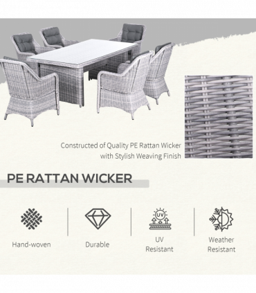 7 PCS Patio PE Rattan Wicker Dining Table Set Furniture w/ Tempered Glass