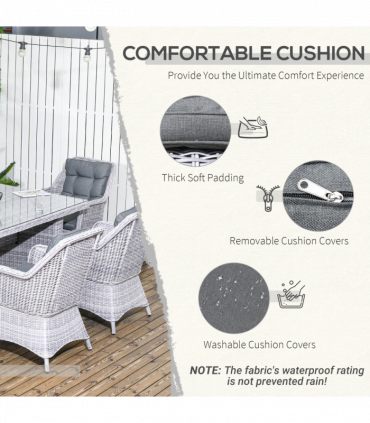 7 PCS Patio PE Rattan Wicker Dining Table Set Furniture w/ Tempered Glass