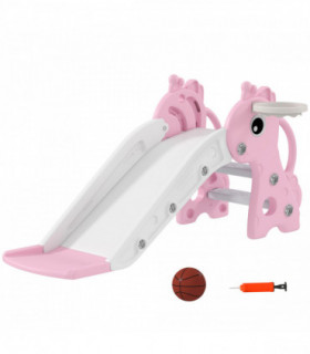 AIYAPLAY 3 in 1 Kids Slide with Climber, Basketball Hoop and Ball, Pink