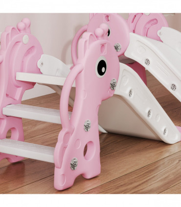 AIYAPLAY 3 in 1 Kids Slide with Climber, Basketball Hoop and Ball, Pink