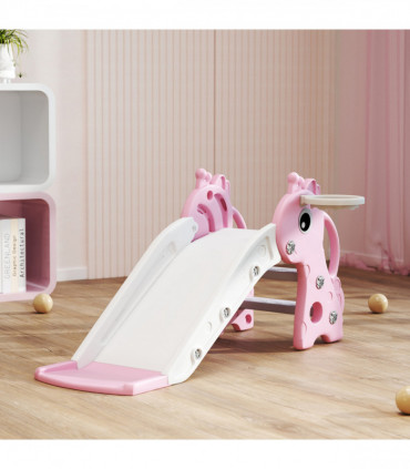 AIYAPLAY 3 in 1 Kids Slide with Climber, Basketball Hoop and Ball, Pink