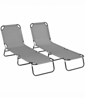 Outsunny Folding Sun Loungers Set of 2 with Adjustable Backrest, Dark Grey