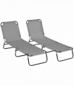 Outsunny Folding Sun Loungers Set of 2 with Adjustable Backrest, Dark Grey
