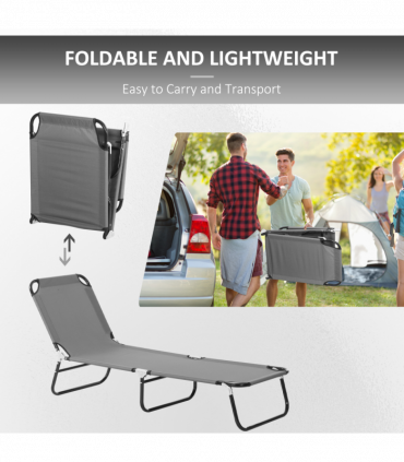 Outsunny Folding Sun Loungers Set of 2 with Adjustable Backrest, Dark Grey