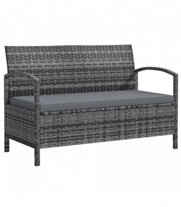 Outsunny Rattan Garden Bench w/ 125L Storage, Cushioned Outdoor Bench, Grey