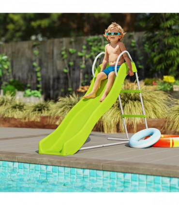 AIYAPLAY Freestanding Garden Wavy Slide for Kids with Climbing Ladder, Green