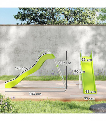 AIYAPLAY Freestanding Garden Wavy Slide for Kids with Climbing Ladder, Green