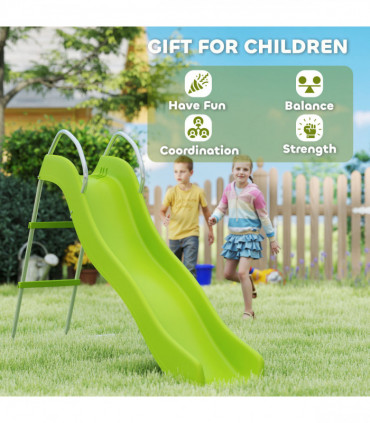 AIYAPLAY Freestanding Garden Wavy Slide for Kids with Climbing Ladder, Green