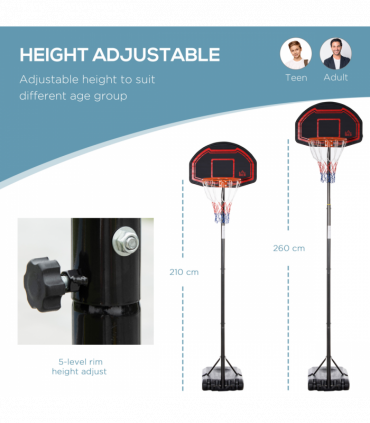 Adjustable Basketball Hoop Stand w/ Wheels, Stable Base HOMCOM