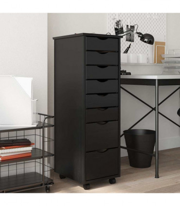 vidaXL Rolling Cabinet with Drawers MOSS Black Solid Wood Pine