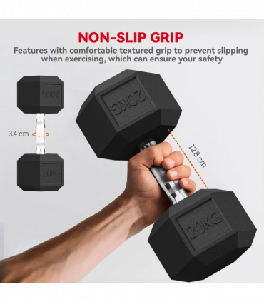 HOMCOM 40KG Rubber Hex Dumbbell Portable Hand Weights Home Gym