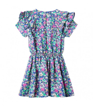 Kids' Dress with Ruffle Sleeves Cobalt Blue 128