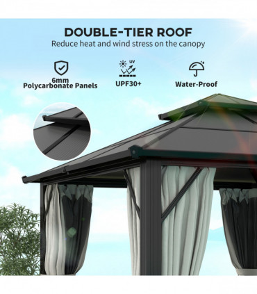 Sturdy Polycarbonate Patio Gazebo with UPF30+ and Protective Sidewalls