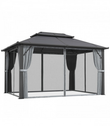 Sturdy Beige Patio Gazebo with UPF30+ Roof & Curtains for Outdoor Comfort