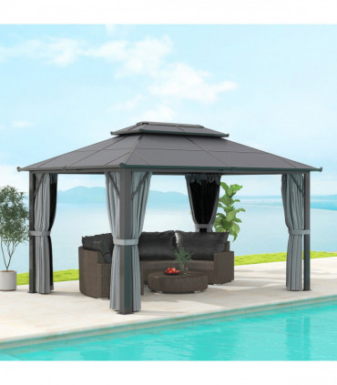Sturdy Beige Patio Gazebo with UPF30+ Roof & Curtains for Outdoor Comfort