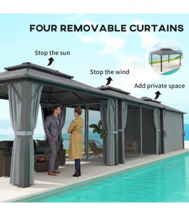 Sturdy Beige Patio Gazebo with UPF30+ Roof & Curtains for Outdoor Comfort