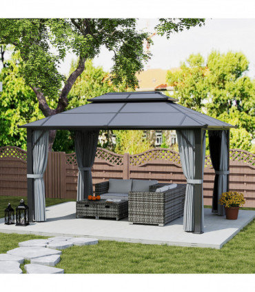 Sturdy Beige Patio Gazebo with UPF30+ Roof & Curtains for Outdoor Comfort