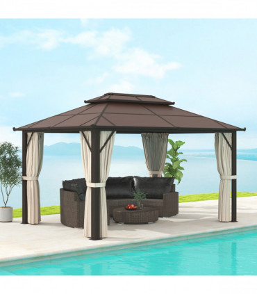 Sturdy Beige Patio Gazebo with UPF30+ Roof & Curtains for Outdoor Comfort