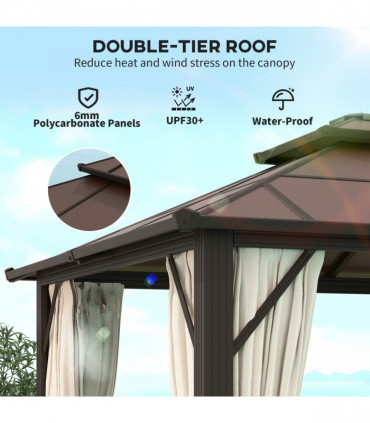 Sturdy Beige Patio Gazebo with UPF30+ Roof & Curtains for Outdoor Comfort