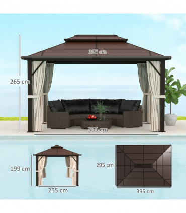 Sturdy Beige Patio Gazebo with UPF30+ Roof & Curtains for Outdoor Comfort