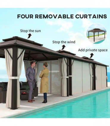 Sturdy Beige Patio Gazebo with UPF30+ Roof & Curtains for Outdoor Comfort