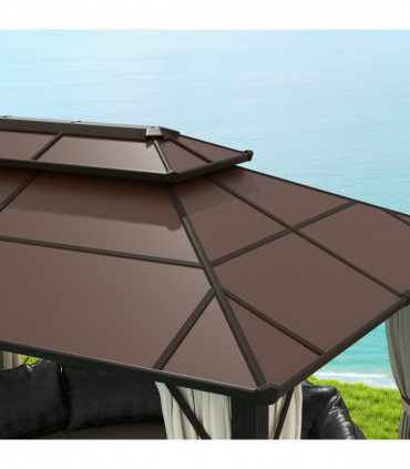 Sturdy Beige Patio Gazebo with UPF30+ Roof & Curtains for Outdoor Comfort