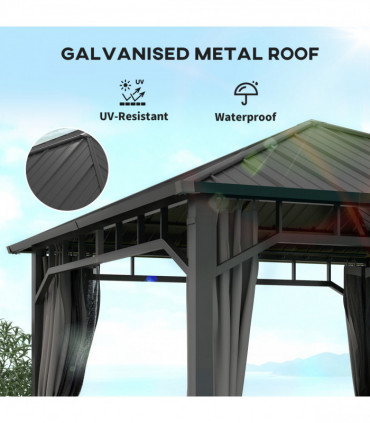 Outsunny 3 x 3(m) Hardtop Gazebo with Galvanised Steel Roof and Sides