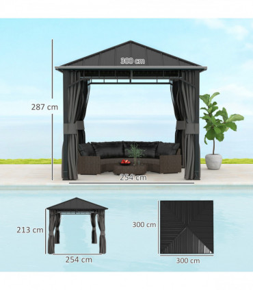 Outsunny 3 x 3(m) Hardtop Gazebo with Galvanised Steel Roof and Sides