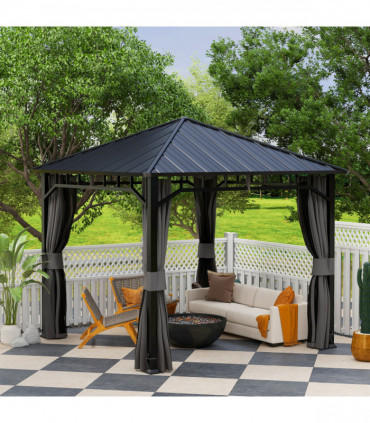 Outsunny 3 x 3(m) Hardtop Gazebo with Galvanised Steel Roof and Sides