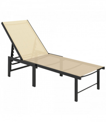 Outsunny Sun Lounger, 5-Level Reclining Sunbed, Khaki