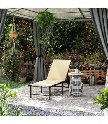 Outsunny Sun Lounger, 5-Level Reclining Sunbed, Khaki