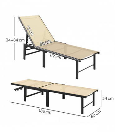 Outsunny Sun Lounger, 5-Level Reclining Sunbed, Khaki