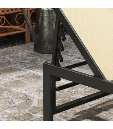 Outsunny Sun Lounger, 5-Level Reclining Sunbed, Khaki