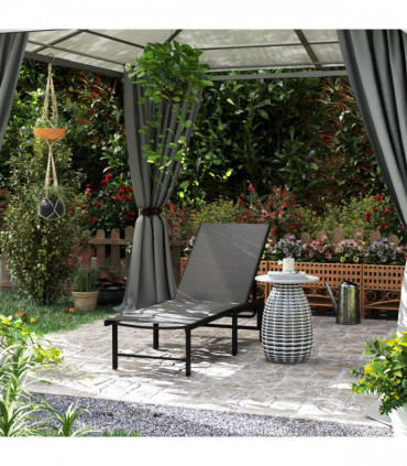 Outsunny Sun Lounger, 5-Level Reclining Sunbed, Grey