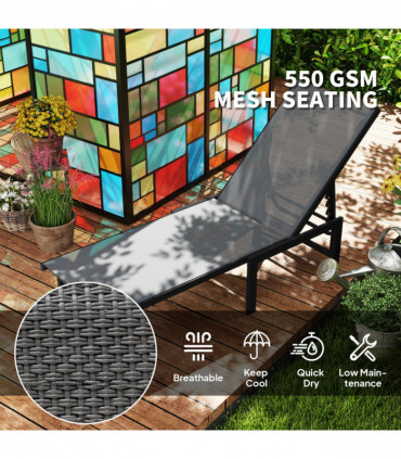 Outsunny Sun Lounger, 5-Level Reclining Sunbed, Grey