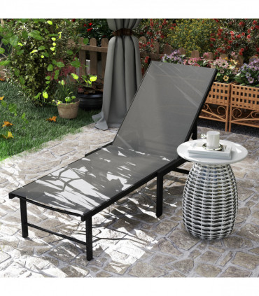 Outsunny Sun Lounger, 5-Level Reclining Sunbed, Grey
