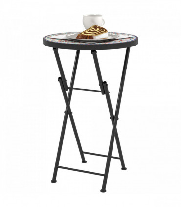 Outsunny Mosaic Garden Table, 35.5cm Folding Coffee Table, Multicolour