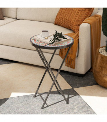 Outsunny Mosaic Garden Table, 35.5cm Folding Coffee Table, Multicolour