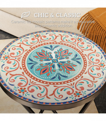 Outsunny Mosaic Garden Table, 35.5cm Folding Coffee Table, Multicolour