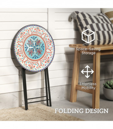 Outsunny Mosaic Garden Table, 35.5cm Folding Coffee Table, Multicolour