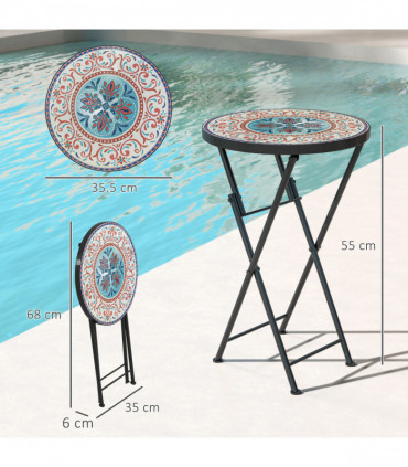 Outsunny Mosaic Garden Table, 35.5cm Folding Coffee Table, Multicolour