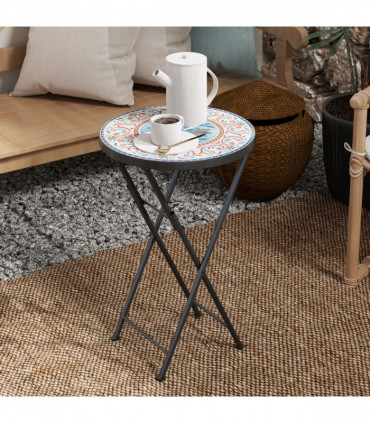 Outsunny Mosaic Garden Table, 35.5cm Folding Coffee Table, Multicolour