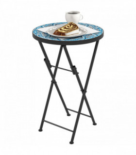 Outsunny Mosaic Garden Table, 35.5cm Folding Coffee Table, Blue