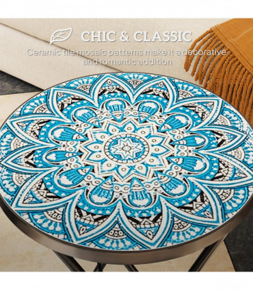 Outsunny Mosaic Garden Table, 35.5cm Folding Coffee Table, Blue